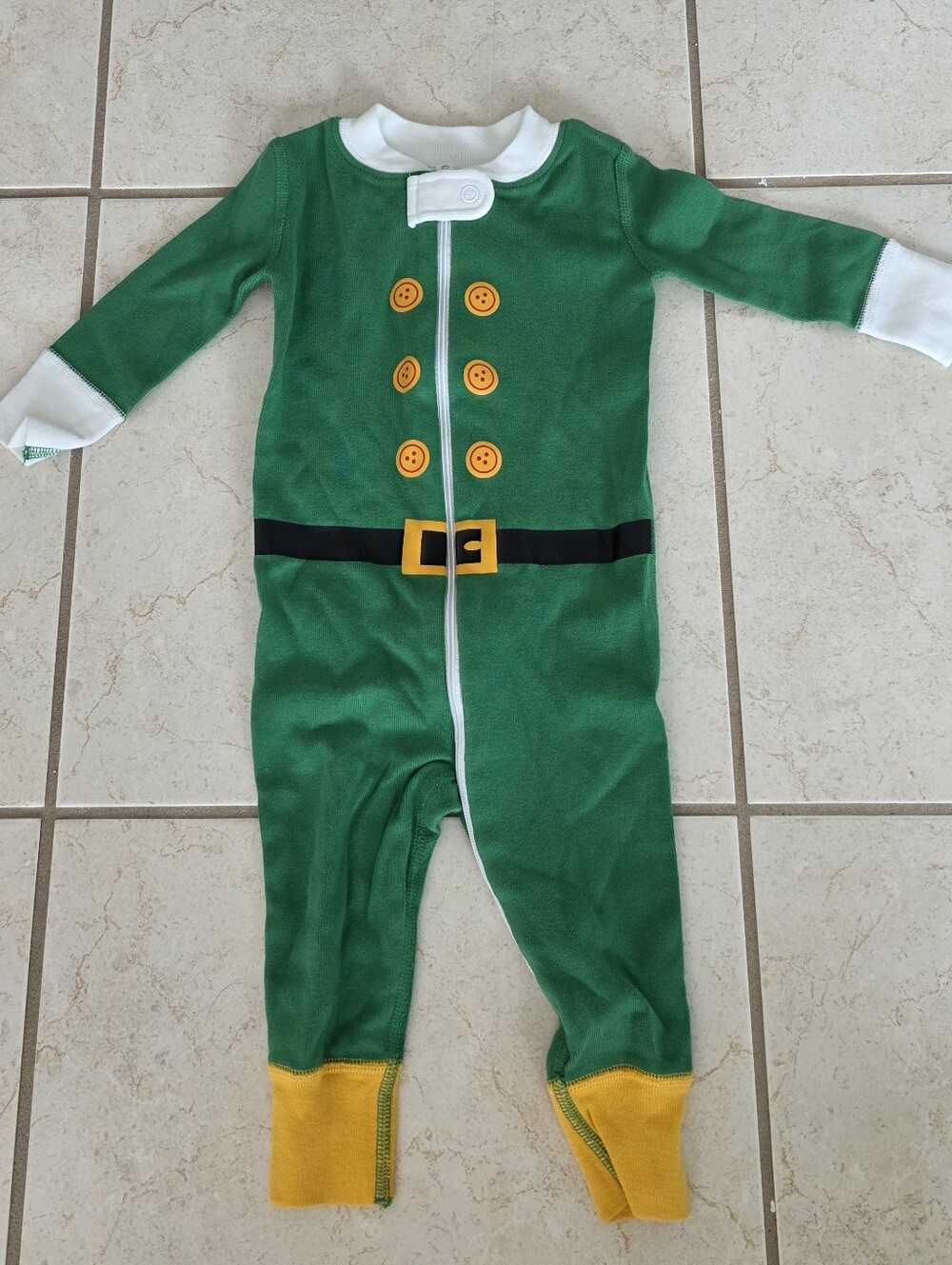 Hanna Andersson Green Elf One-Piece Pajama with Yellow Accents